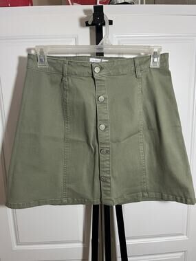Celebrity Pink Brand Olive Green Denim Style Button Front Stretch Skirt Size 13